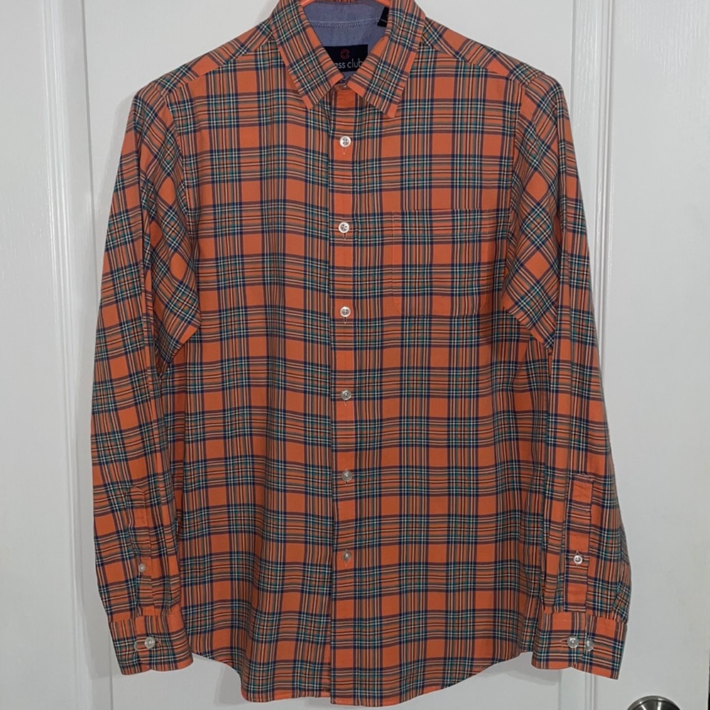Class Club Orange Flannel pattern Button Down Shirt